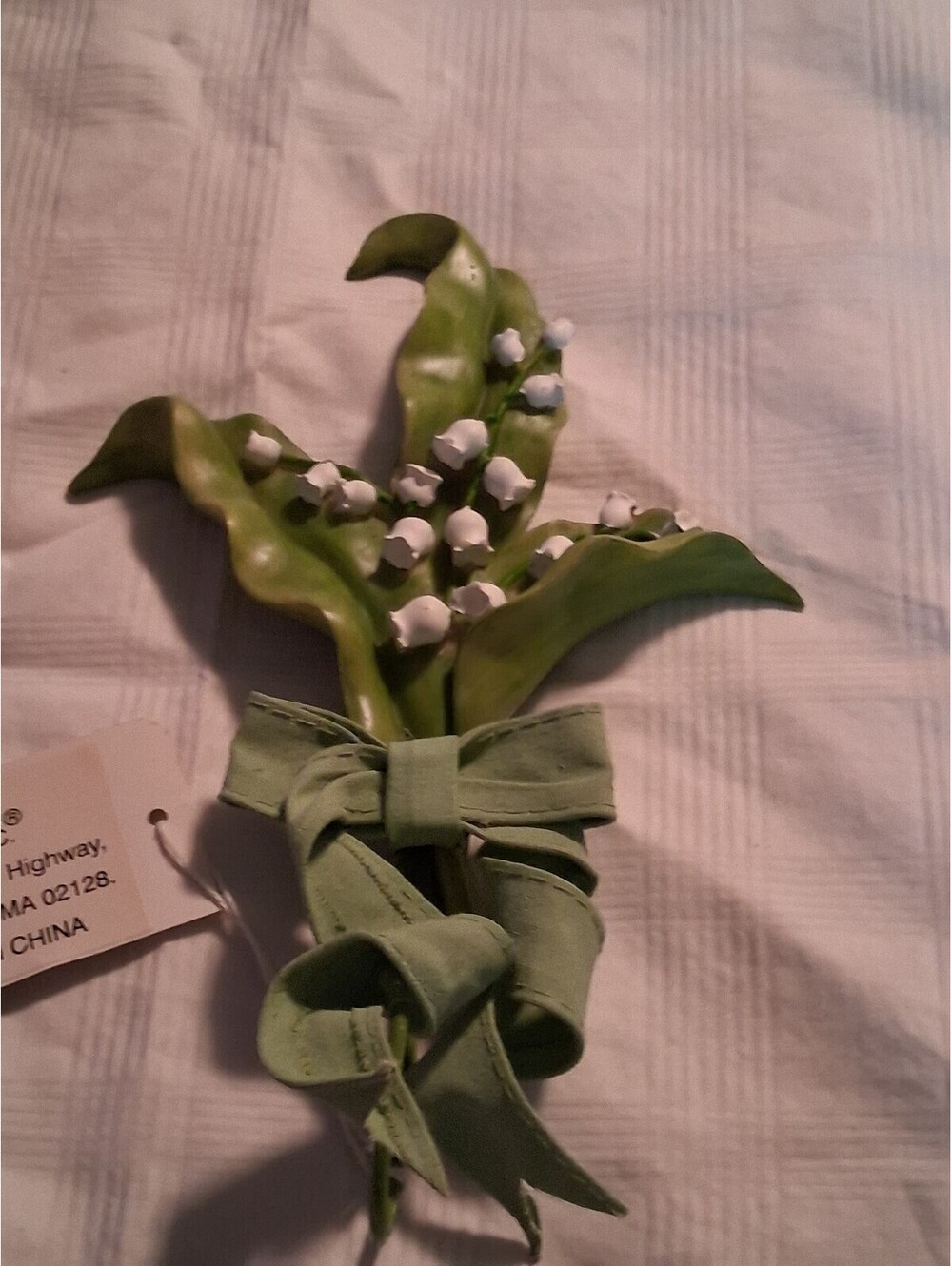 Handcrafted Lily of the Valley Wall Hook with Green Bow - Picture 1 of 6